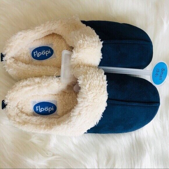 Floopi Women’s Blue Faux Fur Trimmed Slippers Size Small (5-6) - Picture 3 of 4